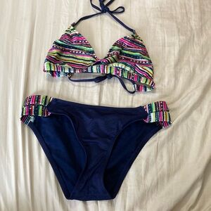 Mossimo Supply Co Blue Bikini Set with Striped Accents